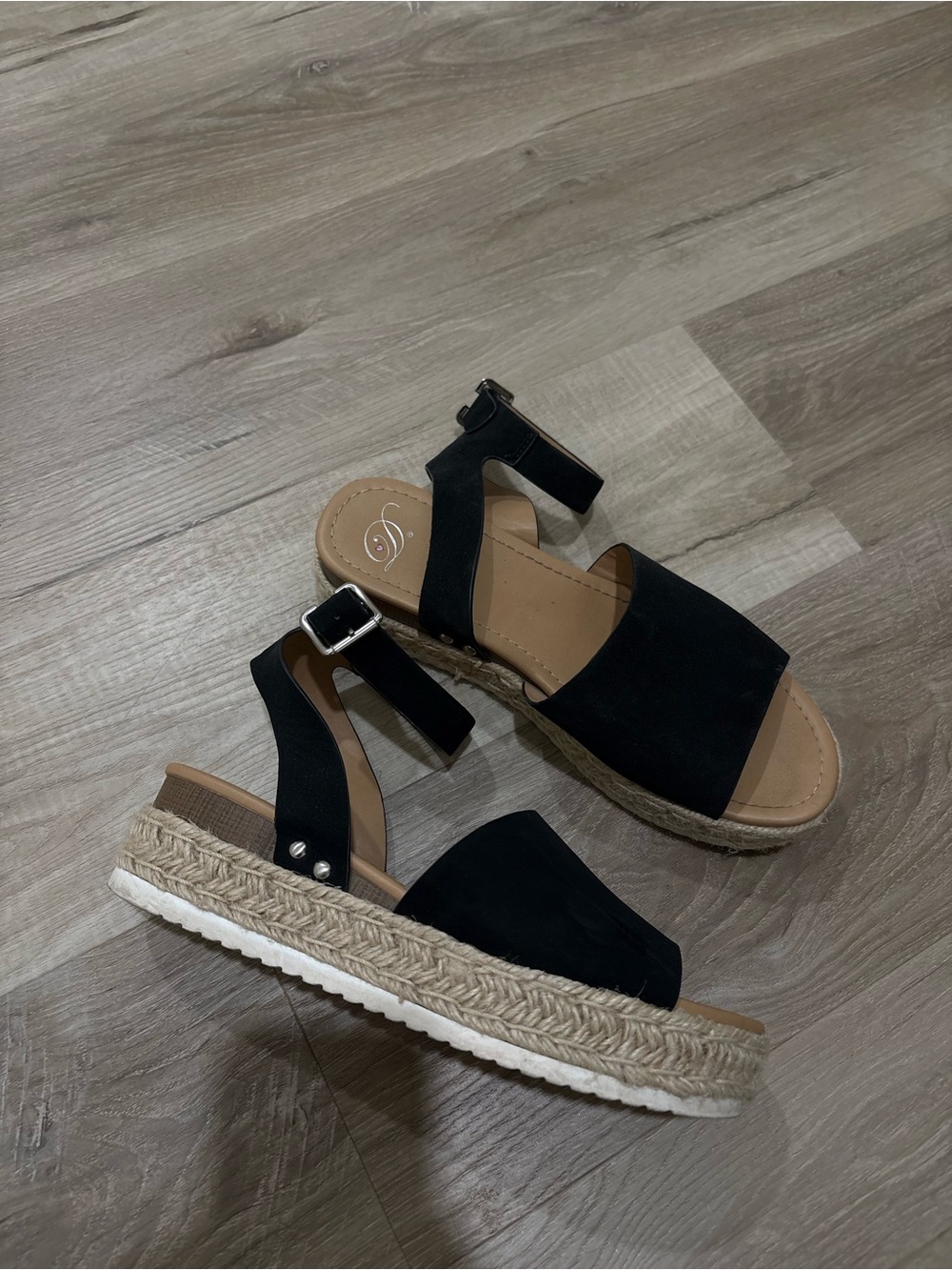 Black Espadrille Platform Sandals with Ankle Strap - Women